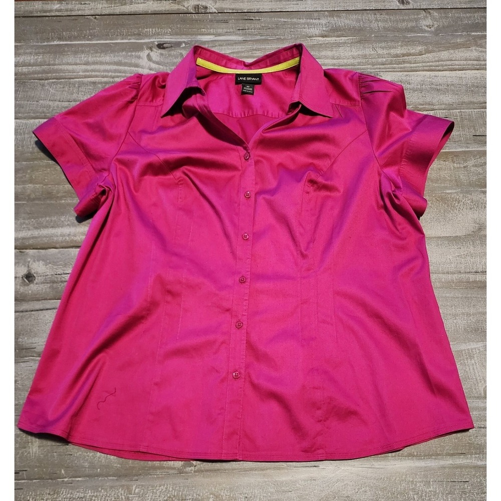 Lane Bryant Blouse Womens Size 20 Pink Short Sleeve Button-Up Collared Casual